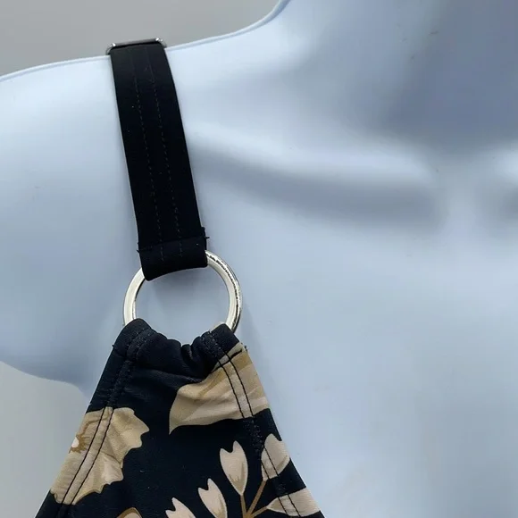 CUPSHE Floral Black Tankini Swimsuit V Neck Adjustable Strap Mid Rise - Picture 6 of 16